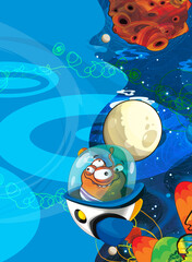 Fototapeta premium Cartoon funny colorful scene of cosmos galactic alien ufo isolated illustration for children
