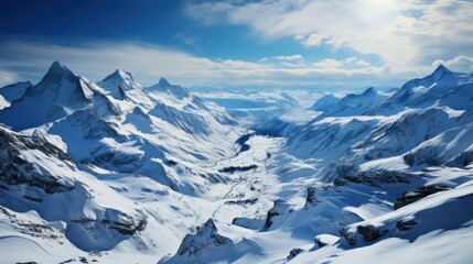 Naklejka premium View from Mt. Titlis in the Swiss Alps in winter. Mount Titlis is a mountain, located on the border between the Swiss Cantons of Obwalden and Bern