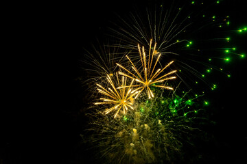 Beautiful colorful fireworks at night. Selective focus. 