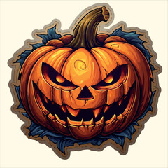 Vector icon of a scary Halloween pumpkin  - obrazy, fototapety, plakaty