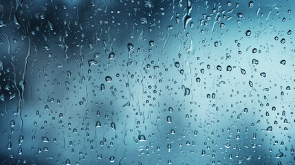 Naklejka na ściany i meble Raindrops on window glasses surface with the gray sky background. Generative ai.