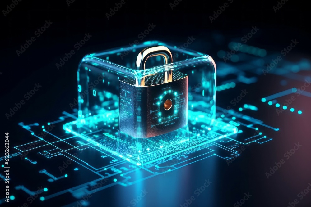 Aufkleber futuristic background with a padlock as a symbol of internet security and personal data protection. 