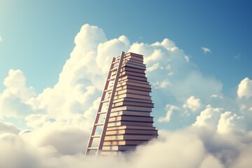 Stack of books up to the sky with stairs. Back To School concept. Background