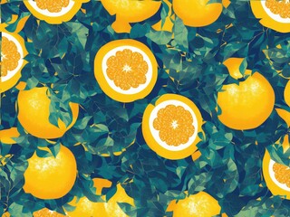 Fototapeta na wymiar Seamless Patterns: citrus fruit Highly Detailed