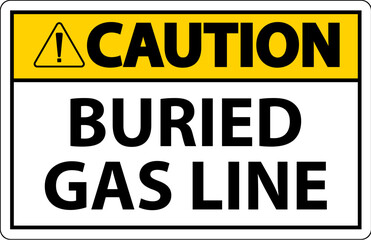 Caution Sign Buried Gas Line On White Background