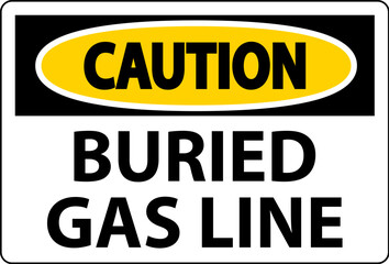 Caution Sign Buried Gas Line On White Background