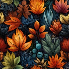 Obraz na płótnie Canvas A seamless pattern of autumn leaves. Generative AI. 