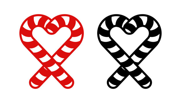 Candy cane icon, illustration. Christmas peppermint candy cane heart.