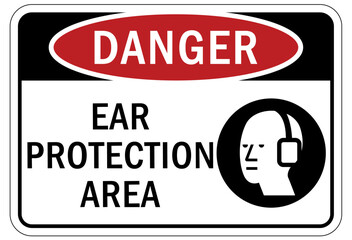 Ear protection area sign and labels