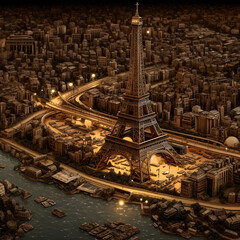 Paris Miniature on a Circuit Board: The Eiffel Tower and the River Seine - generative ai