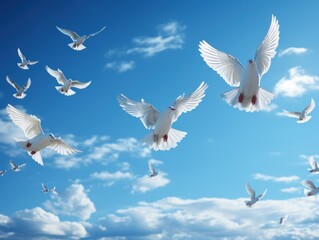 Flying birds in blue sky