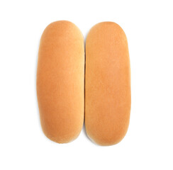 Tasty fresh buns for hot dogs on white background, top view
