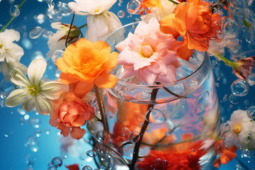 Fototapeta na wymiar Blue nature petal flowers blossom vase plant bouquet beauty floral