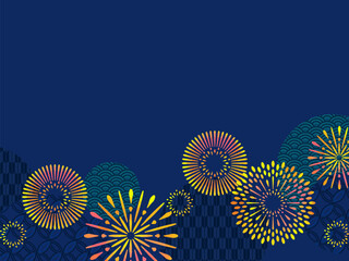 和風の花火のイラストフレーム、カードのテンプレート