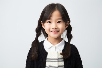 Portrait of a cute little asian girl smiling over white background