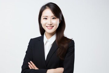 Portrait of a young asian businesswoman smiling isolated on white background