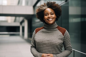 Portrait of a smiling young african american woman standing with arms crossed