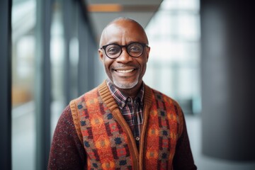 Obraz premium Portrait of smiling senior man in eyeglasses standing in corridor