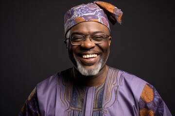 Obraz premium Portrait of a happy mature Indian man wearing glasses and traditional clothes