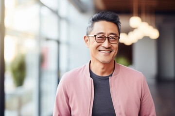 Obraz premium Portrait of a smiling asian man wearing eyeglasses at office
