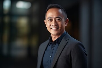 Obraz premium Portrait of a happy mature Asian businessman smiling at the camera.