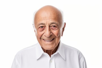 Portrait of a senior man smiling at the camera isolated on white background