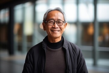 Obraz premium Portrait of a happy senior asian man with eyeglasses