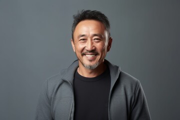 Obraz premium Portrait of a happy middle-aged asian man on grey background