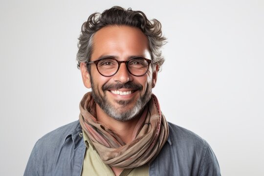 Portrait of a handsome bearded Indian man wearing glasses and a scarf