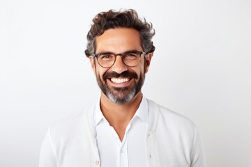 Obraz premium Medium shot portrait photography of a satisfied Brazilian man in his 40s wearing a chic cardigan against a white background 