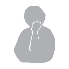 頬杖をついて物思いにふけるマチュア・シニア世代女性のシルエットイラスト　グレー