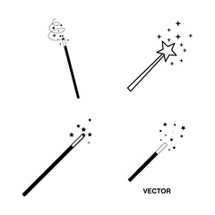 Magic Wand Icon set, Icon of the magician's magic wand. A wand for magic and miracles..eps