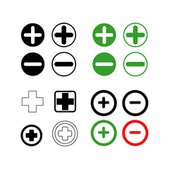 Plus and minuse icon set, Green plus and red minus. Vector illustration..eps