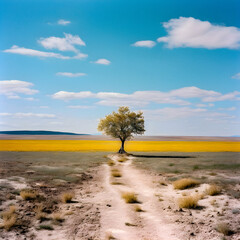 Fototapeta na wymiar Minimalistic Landscape in Complementary Colors - Blue and Orange - generative ai