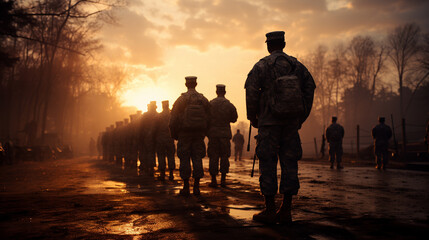 Soldiers Saluting During Sunset Military Ceremony