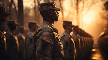Soldiers Saluting During Sunset Military Ceremony