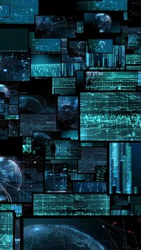 Technology digital data grid. Vertical time lapse in 9:16 ratio. Smartphone and social media ready.