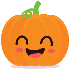 Happy cute smiling pumpkin Cute vegetable vector character isolated on white