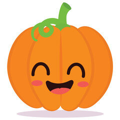 Happy cute smiling pumpkin Cute vegetable vector character isolated on white