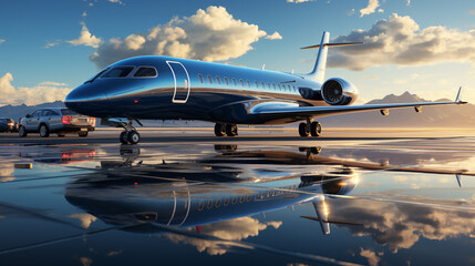Fototapeta na wymiar Super Luxury Car, Private Jet, Business Class at Airport