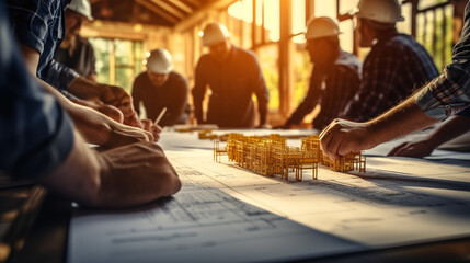Architects and Engineers Discussing at Table. Construction concept.