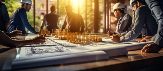 Naklejka premium Architects and Engineers Discussing at Table. Construction concept.