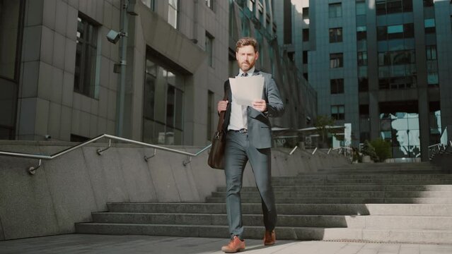 Businessman rereads terms of contract on way to meeting
