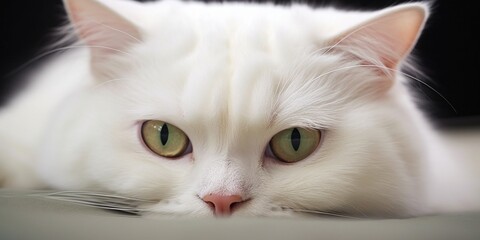 White cat closeup photo wallpaper background. AI Generated