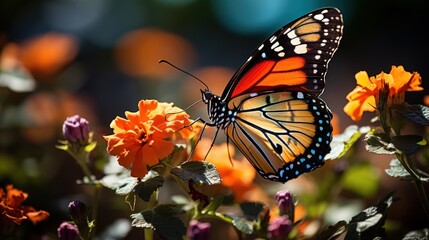 Fototapeta premium Beautiful image in nature of monarch butterfly on lantana flower 