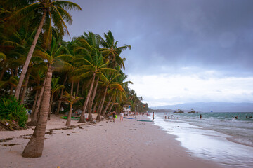 White sand beach on a cloudy day. Boracay, Philippines