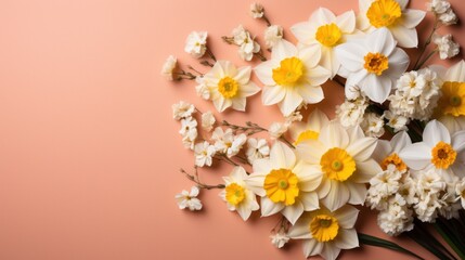 Banner with frame made of rose flowers and green leaves on a pink background.