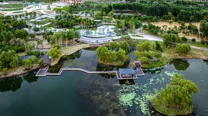 Fototapeta na wymiar The scenery of North Lake Wetland Park in Changchun, China in summer