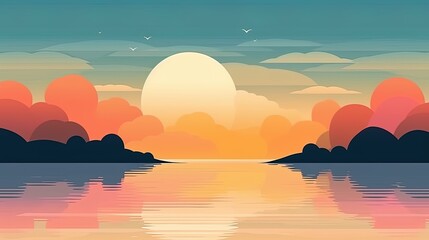 Nature Minimalist Abstraction of A Simple, Flat Design Background featuring Art, Sky, Landscape, Light, Water, and the Beauty of Abstraction. Created with Generative AI.