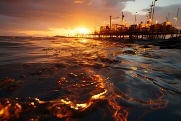 oil spill in the ocean, symbolizing the devastating effects of pollution on marine life and ecosystems. 